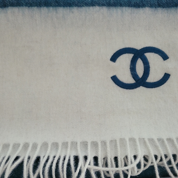 CHANEL Accessories - CHANEL Two-Tone Blue and White Scarf